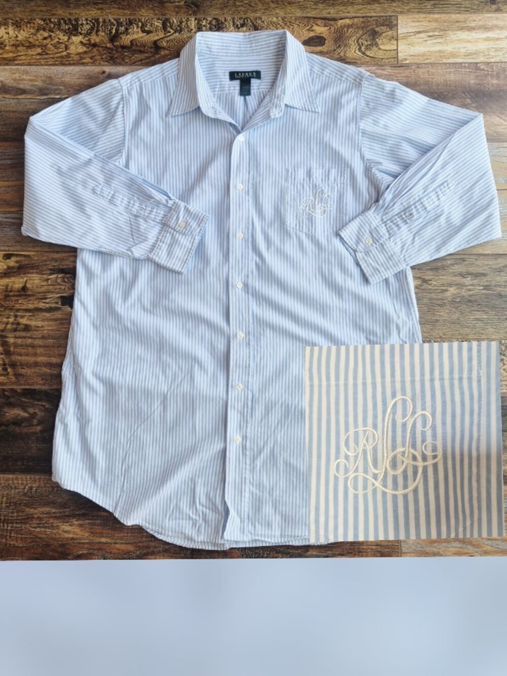 Lauren Ralph Lauren Embroidered Chest Pocket Stripe Button-Up Shirt Blue White